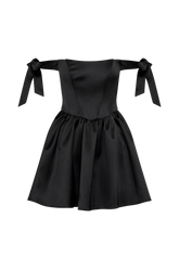 Rita Satin Mini Dress With Bow Sleeves - Black